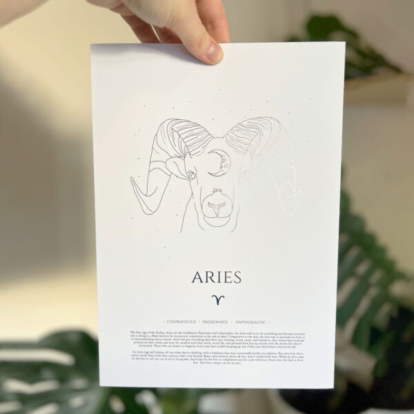 Aries Zodiac Print, Silver Foil