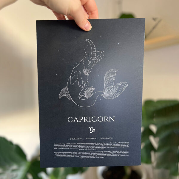 Capricorn Zodiac Print, Midnight Black