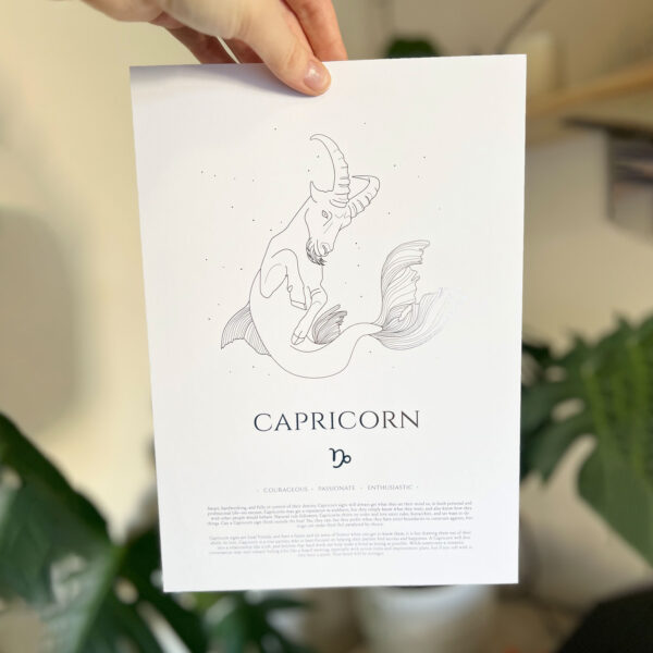 Capricorn Zodiac Print, Silver Foil