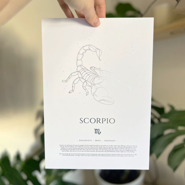 Scorpio Zodiac Print, Silver Foil