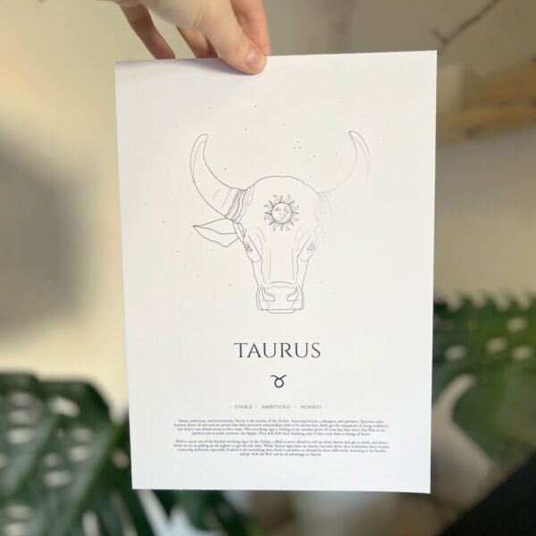 Taurus Zodiac Print, Silver Foil
